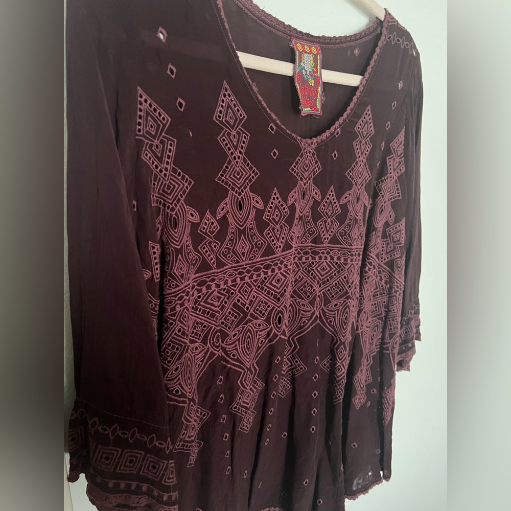 Johnny Was Cupra Rayon Embroidered Eyelet Tunic Top